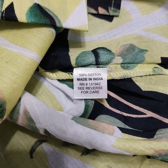 CC Chic Connections Top L Green Floral Button Up Roll Tab Sleeve 100% Cotton NWT - Picture 4 of 5